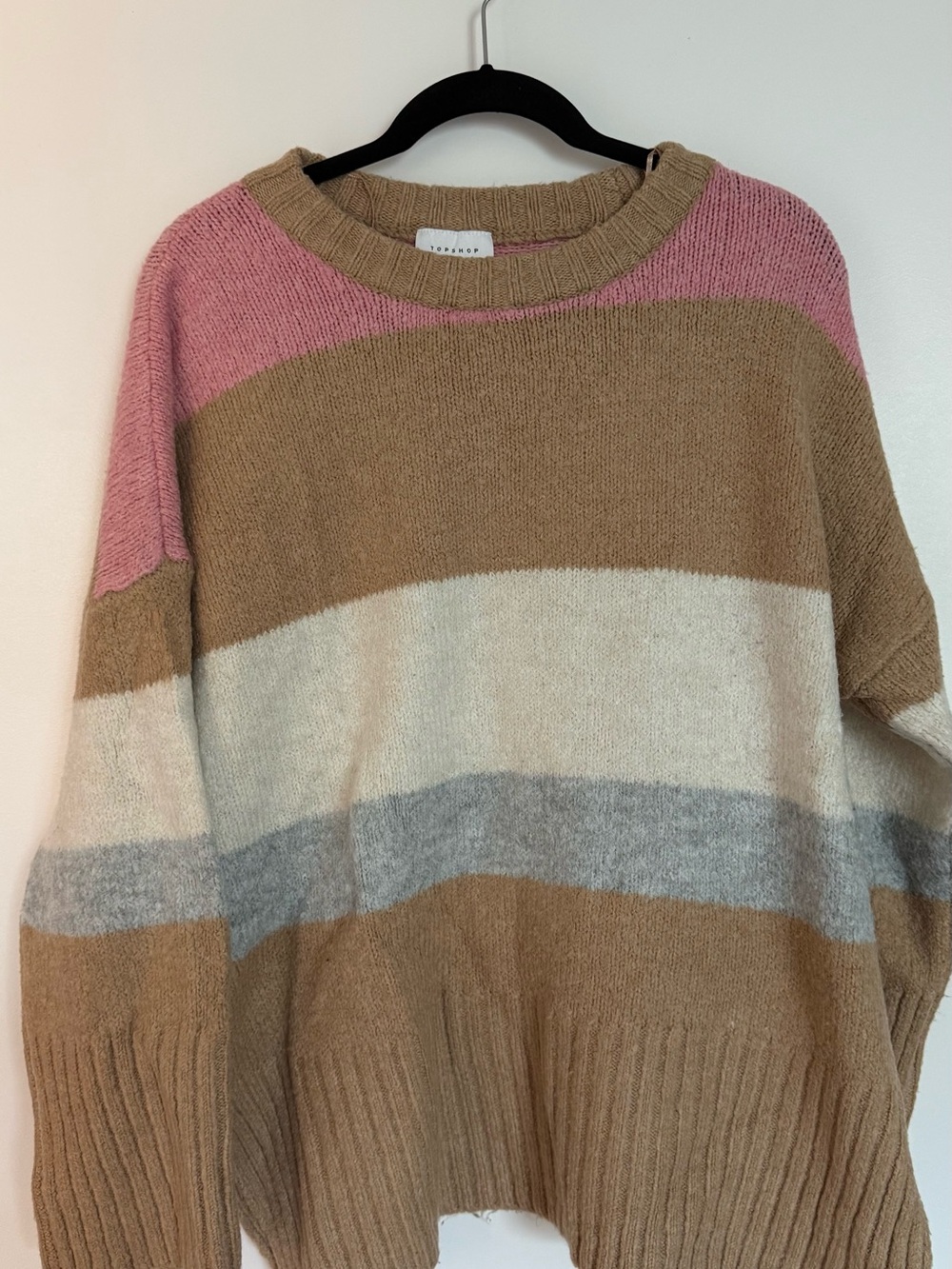 🍦Topshop Striped Crewneck Sweater in Pink, Camel & Cream